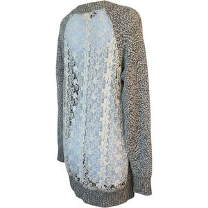 Vintage Havana Sweater Womens Medium Grey Lace Back Marled Knit Good Tunic 61111